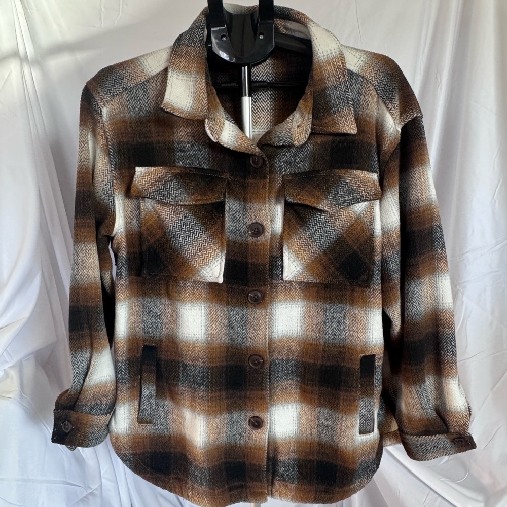 Plaid Women's Shacket in Brown and Cream